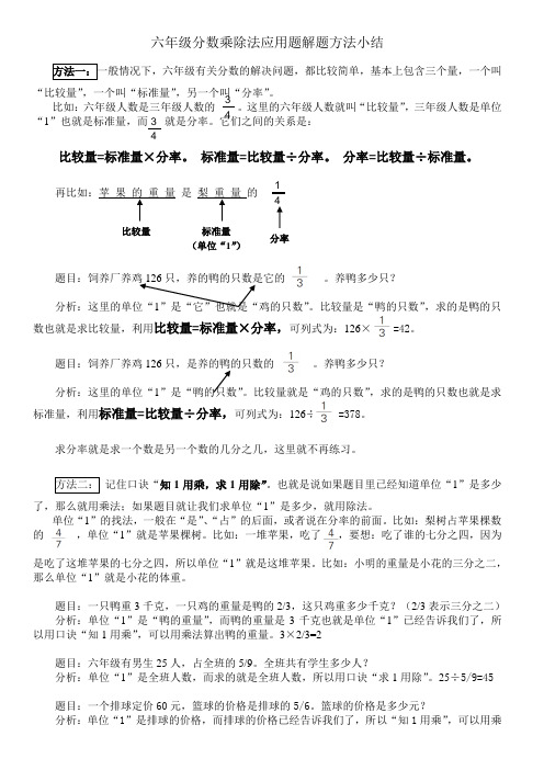 六年级分数乘除法应用题解题方法小结