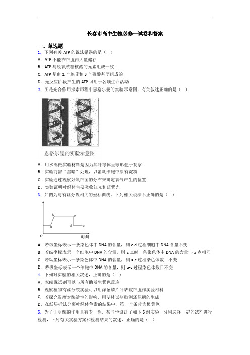 长春市高中生物必修一试卷和答案