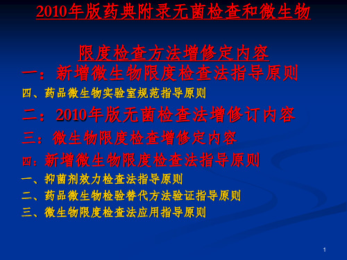 中国药典培训湖南2010年版药典附录无菌检查和微生物PPT课件