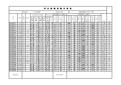 社工11-2班学生综合测评成绩申报表