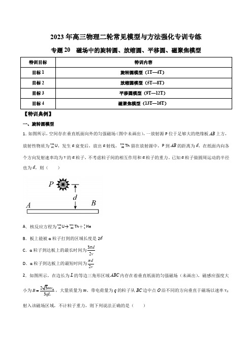 专题20  磁场中的旋转圆、放缩圆、平移圆、磁聚焦模型(原卷版)