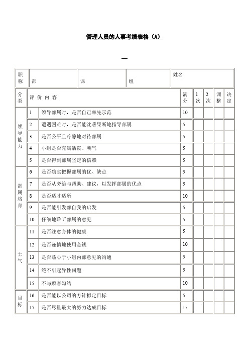 重要干部的人事考绩表格(A)