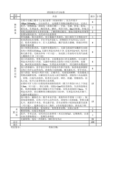 清创缝合操作评分标准