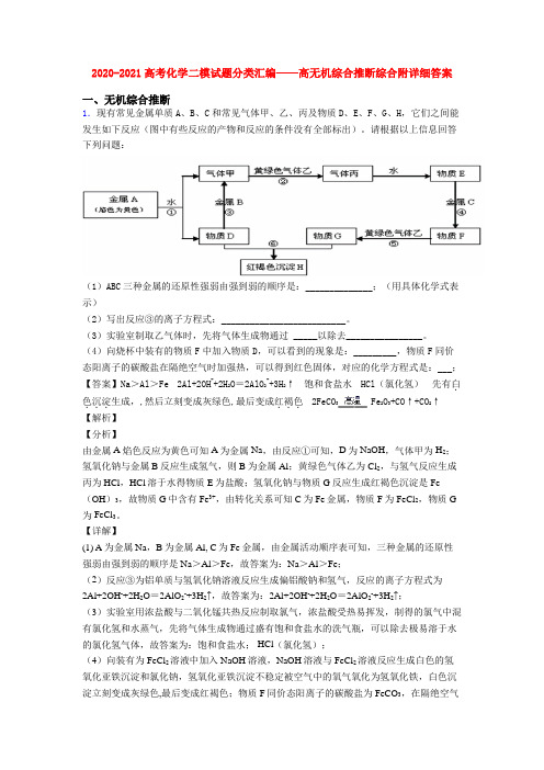 2020-2021高考化学二模试题分类汇编——高无机综合推断综合附详细答案