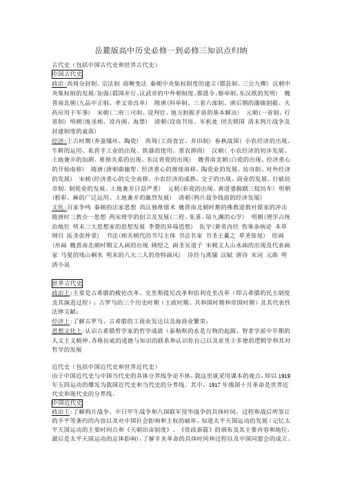 岳麓版高中历史必修一到必修三知识点归纳