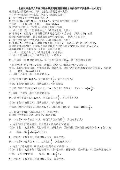 【数学】 数学六年级下册分数应用题题型理论总结的孩子可以来做一次小复习