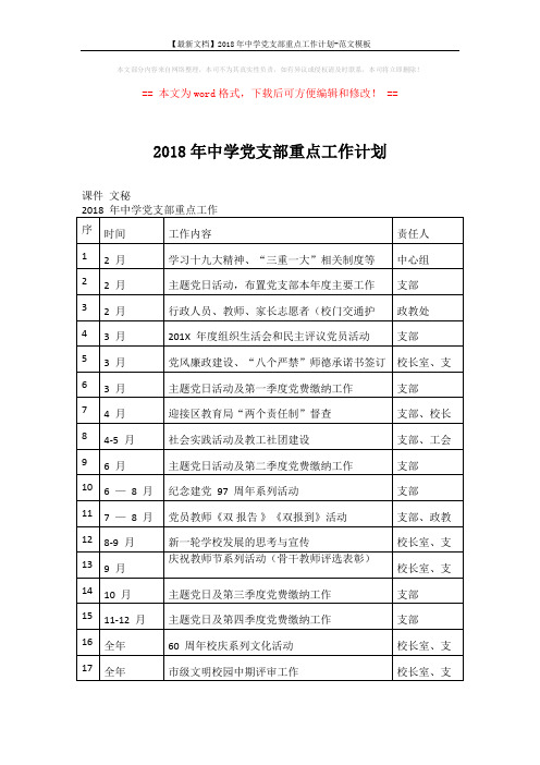 【最新文档】2018年中学党支部重点工作计划-范文模板 (3页)