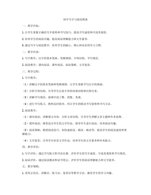 初中写字与阅读教案