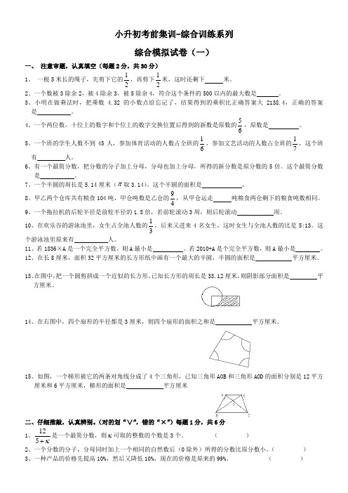 小升初考前集训 综合训练模拟试卷