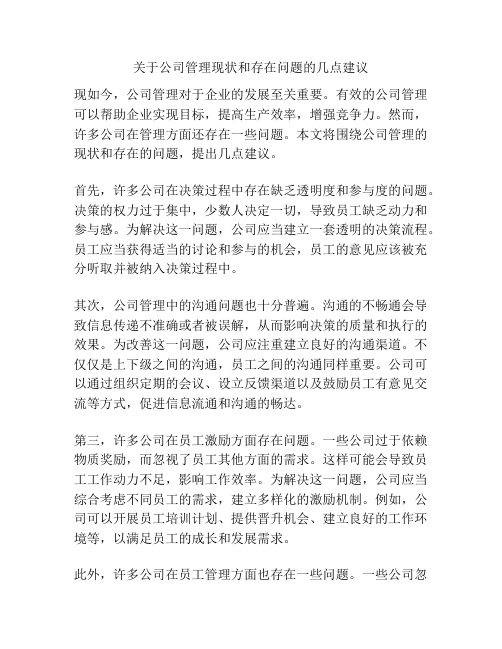 关于公司管理现状和存在问题的几点建议