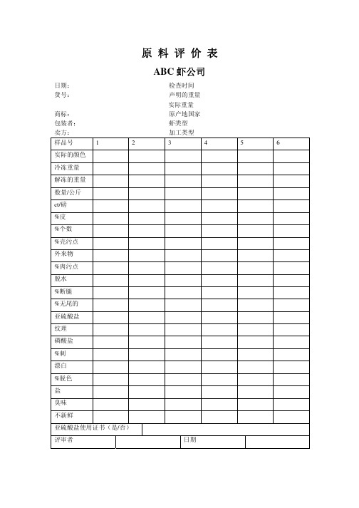 水产品的HACCP表格(模板)