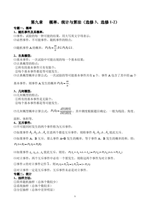 高考必考知识点 (人教A版)文科数学 第九章 概率、统计与算法