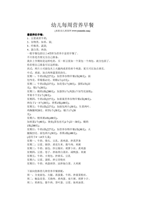 幼儿每周营养早餐