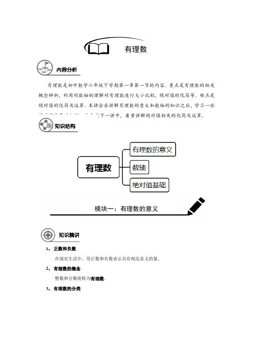 上海市六年级(下)数学同步讲义 第1讲 有理数(解析版)