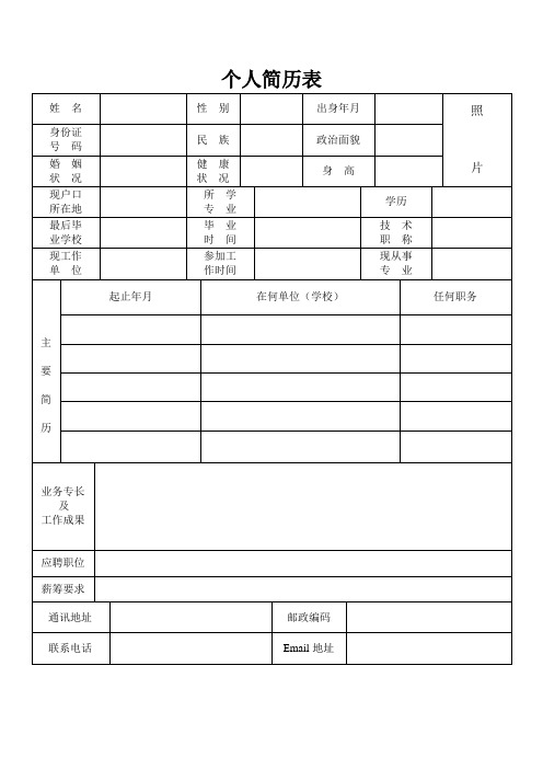 空白个人简历表格