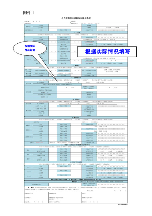 《个人所得税专项附加扣除信息表及填表说明》(样表)