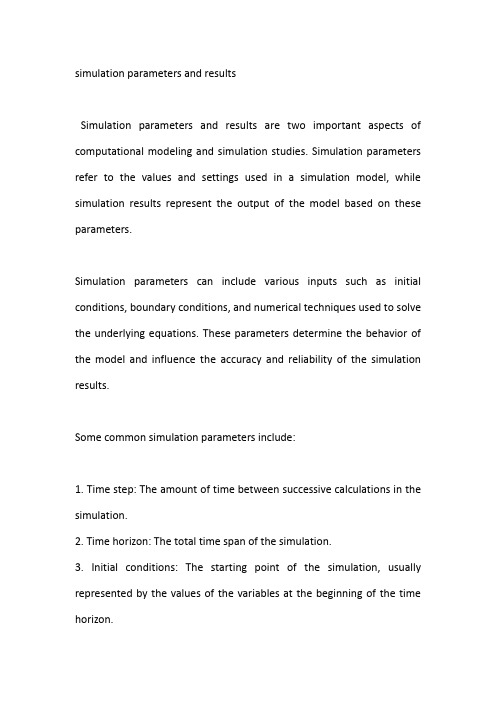 simulation parameters and results