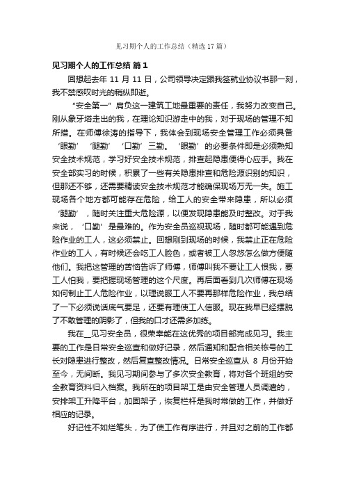 见习期个人的工作总结（精选17篇）