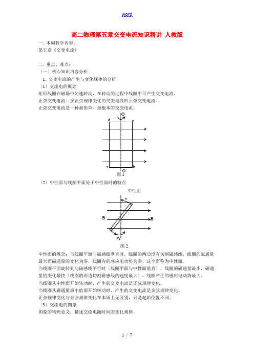 高二物理第五章交变电流知识精讲 人教版