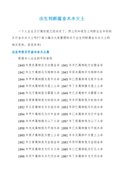 出生判断属金木水火土