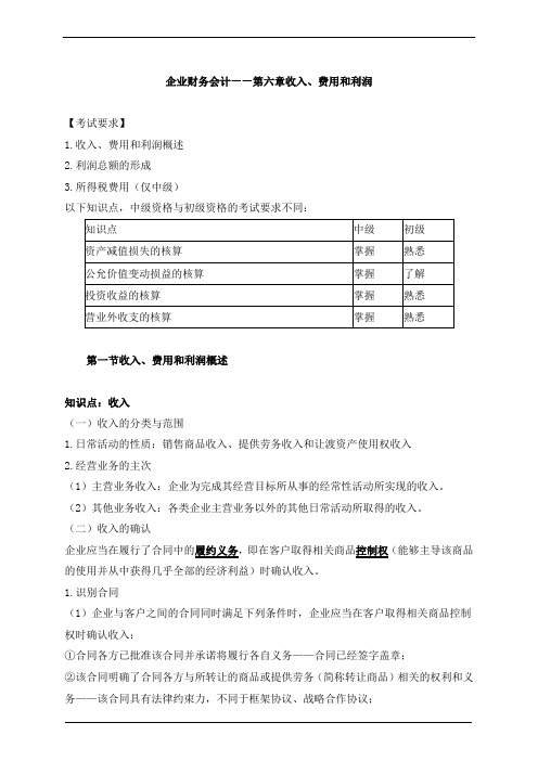 初级审计企业财务会计—第六章收入、费用和利润知识点