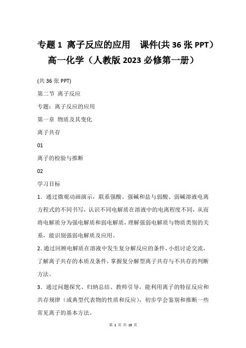 专题1 离子反应的应用  课件(共36张PPT)高一化学(人教版2023必修第一册)