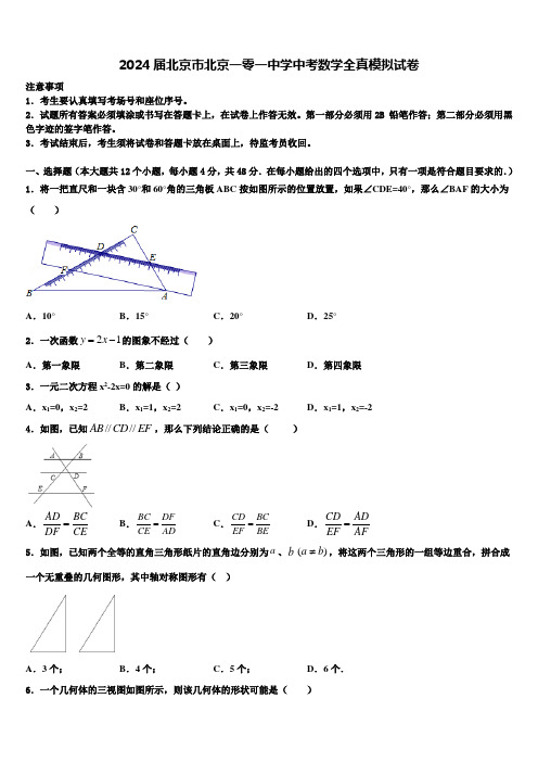 2024届北京市北京一零一中学中考数学全真模拟试卷含解析