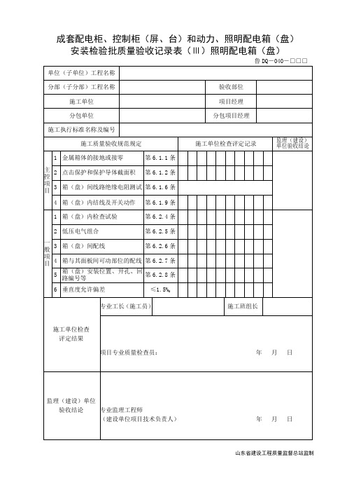 鲁DQ-040照明配电箱(盘)质量验收记录