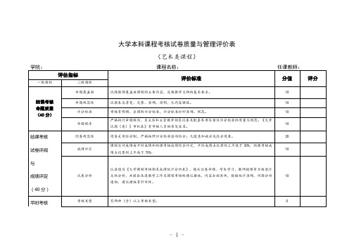 大学本科课程考核试卷质量与管理评价表(艺术类课程)