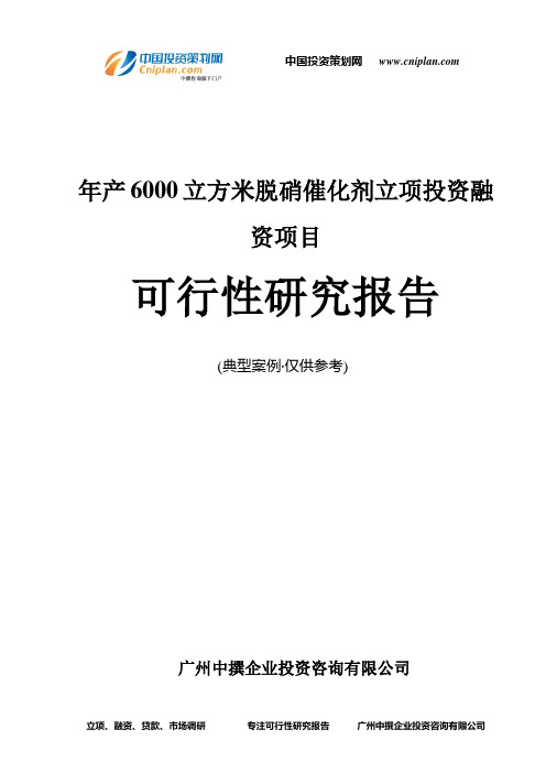 年产6000立方米脱硝催化剂融资投资立项项目可行性研究报告(中撰咨询)