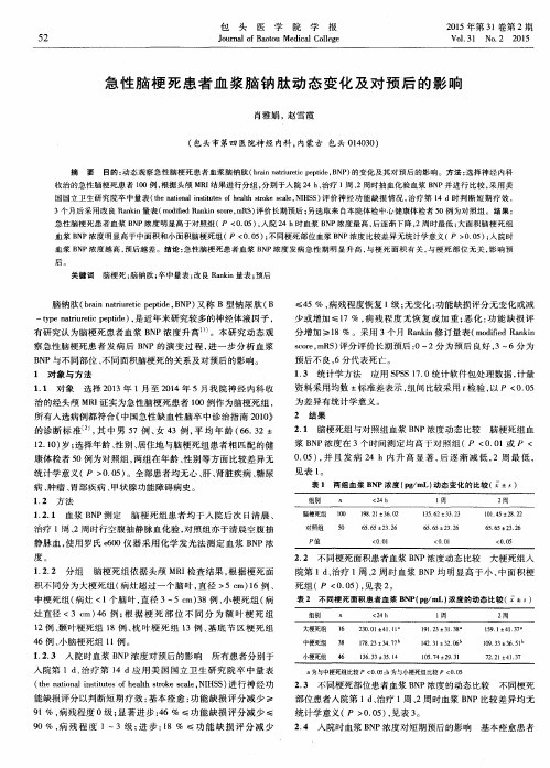 急性脑梗死患者血浆脑钠肽动态变化及对预后的影响