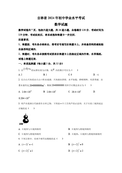 2024年吉林省中考数学试题(含解析)