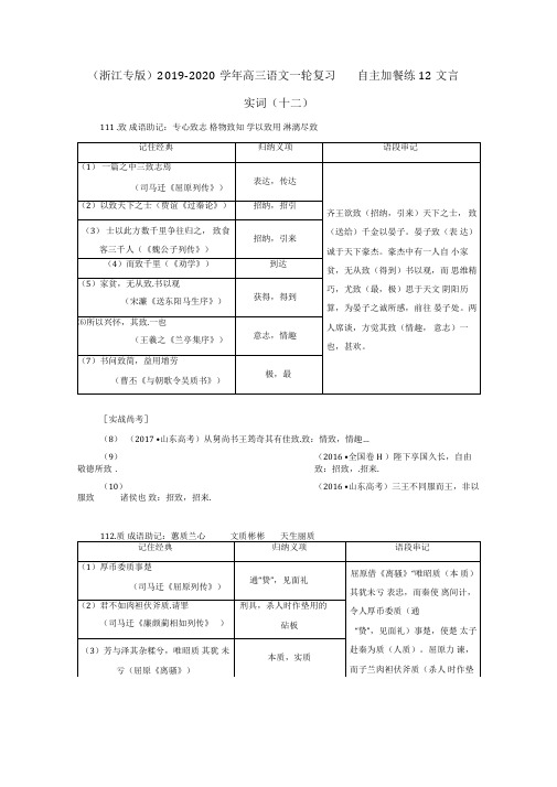 (浙江专版)2019-2020学年高三语文一轮复习自主加餐练12文言实词(十二)