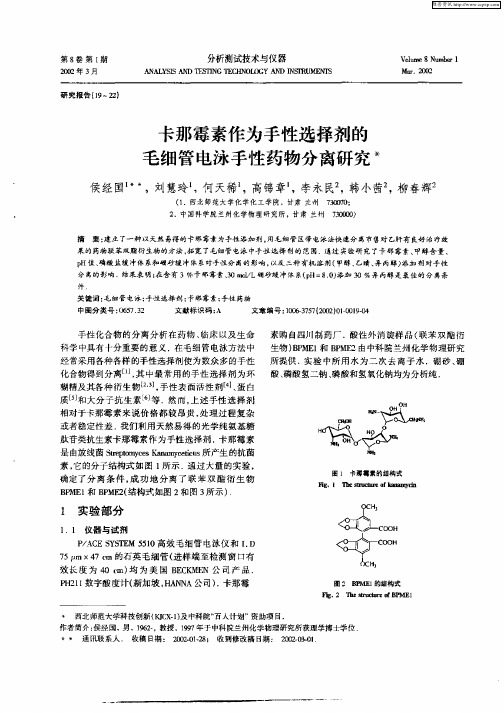 卡那霉素作为手性选择剂的毛细管电泳手性药物分离研究