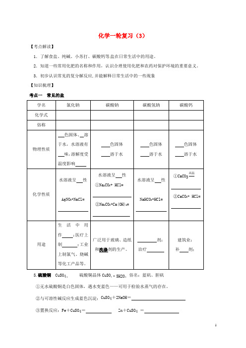 江苏省盐城市滨海县中考化学一轮复习 生活中常见的盐导学案(无答案)