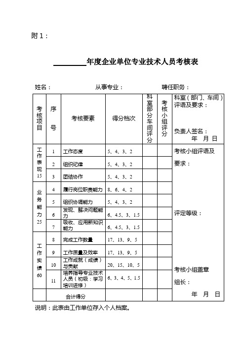 专业技术人员年度考核表