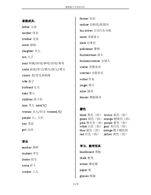 冀教版小学英语单词分类汇总