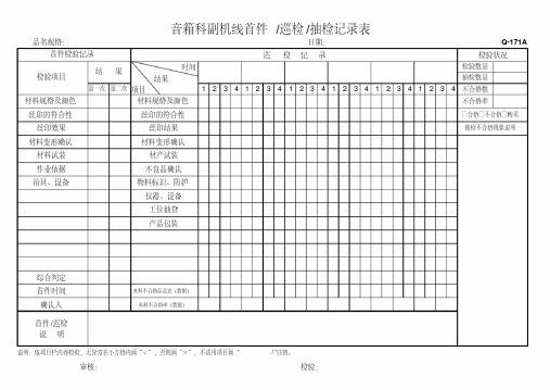 音箱科副机线首件巡检抽检记录表