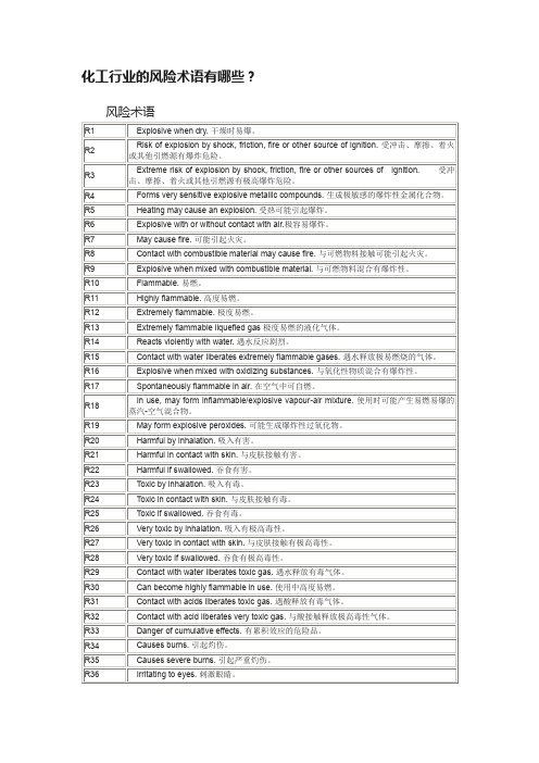 化工行业的风险术语有哪些？