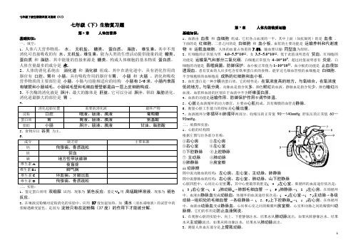 人教版七年级下册生物复习提纲【Word精品,最新整理】