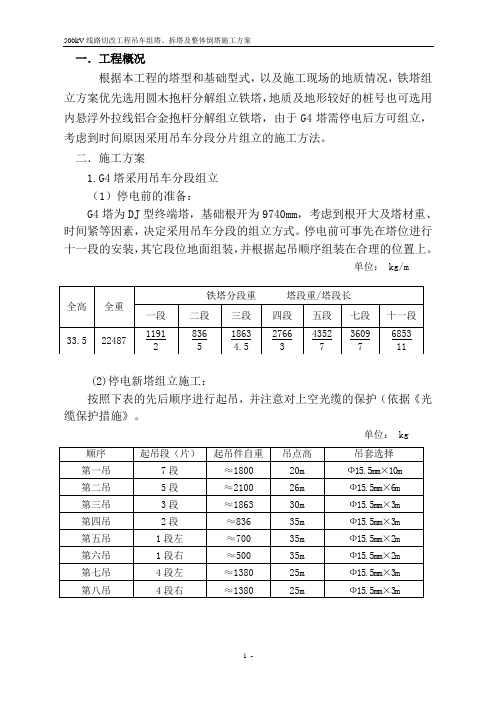 吊车组塔、拆塔及整体倒塔方案