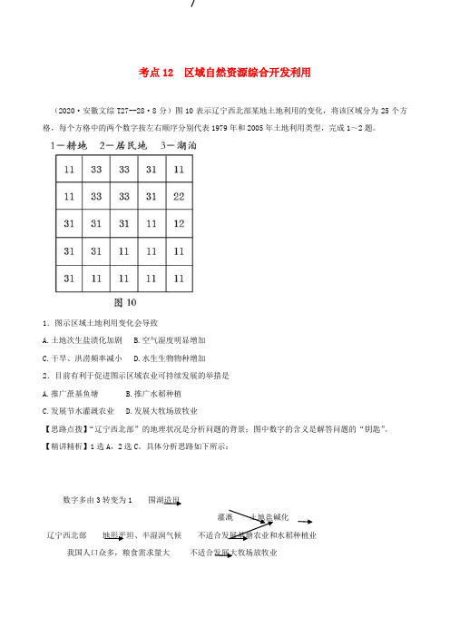 2020年高考地理 点拨与精析 考点12 区域自然资源综合