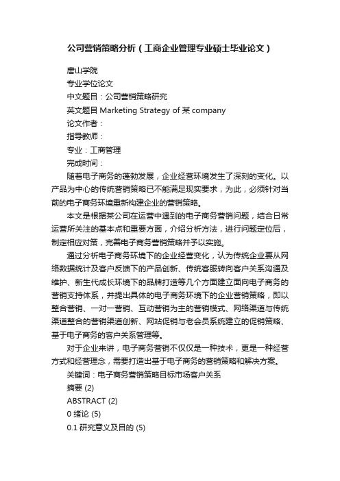 公司营销策略分析（工商企业管理专业硕士毕业论文）