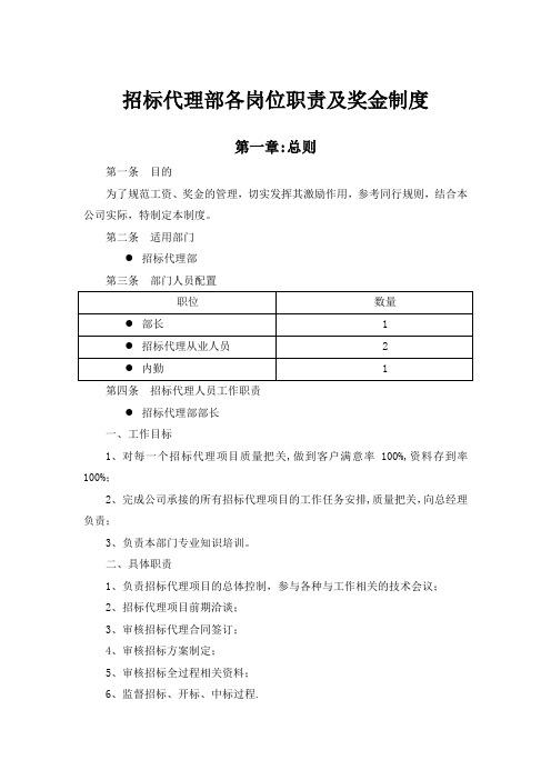 招标代理部各岗位职责及奖金制度6.13