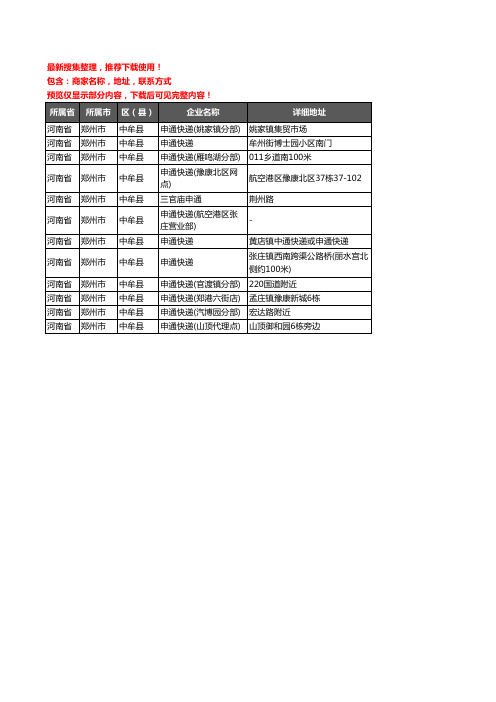 新版河南省郑州市中牟县申通快递企业公司商家户名录单联系方式地址大全12家