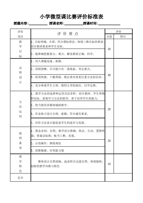 小学微型课评分标准