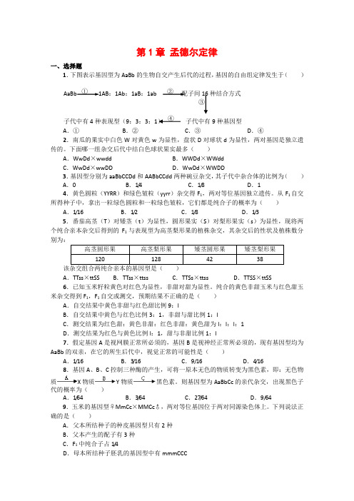 高中生物：第1章 孟德尔定律 单元测试(1) 浙科版必修2