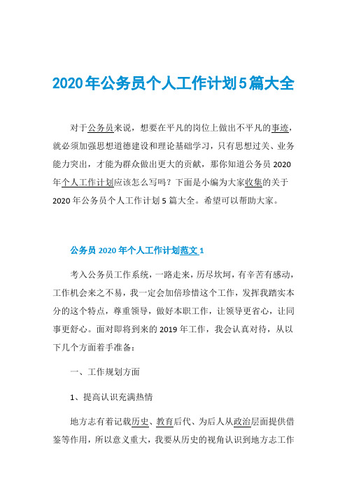 2020年公务员个人工作计划5篇大全