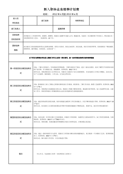 师带徒培养计划表