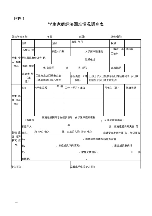 学生家庭经济困难情况调查表